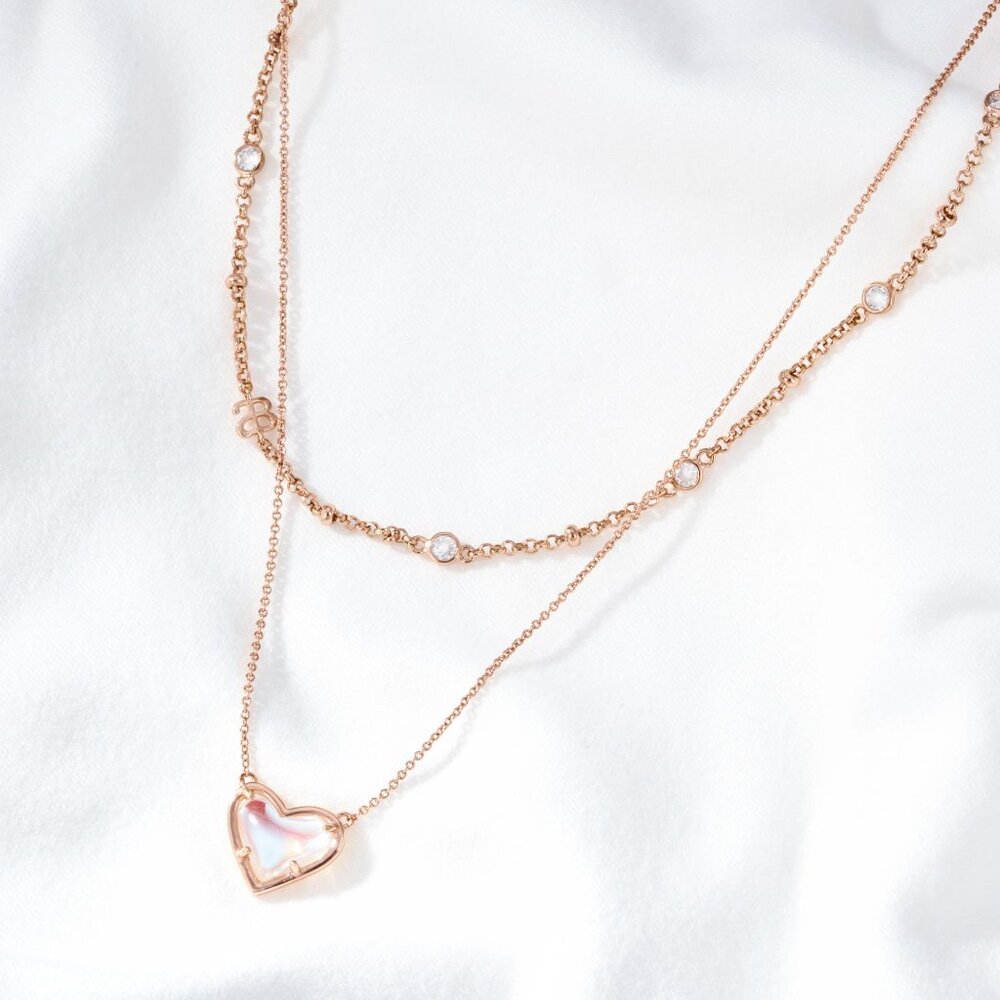 Alicia Bonnie Rose Gold Heart Pendant Layered Multi Strand Double Chain Necklace